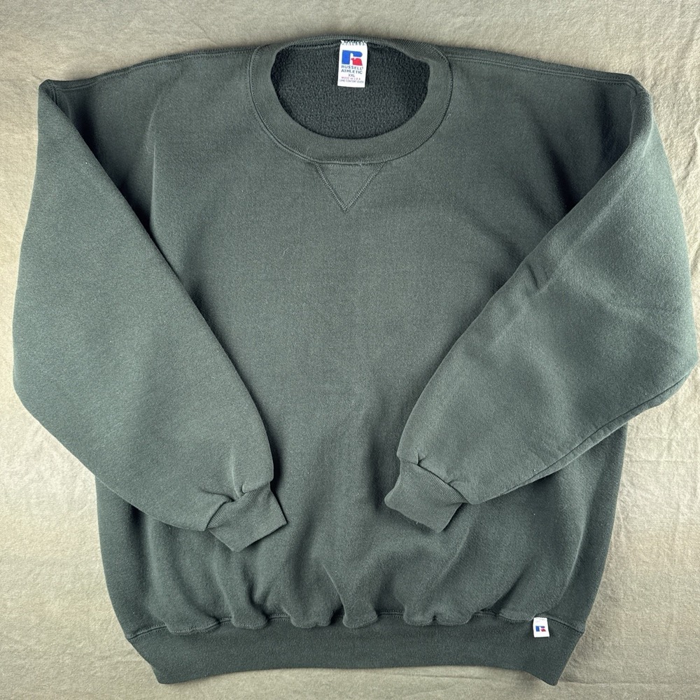 Vintage 90s Russell Athletic Blank Crewneck Sweatshirt XXL USA Made Forest Green